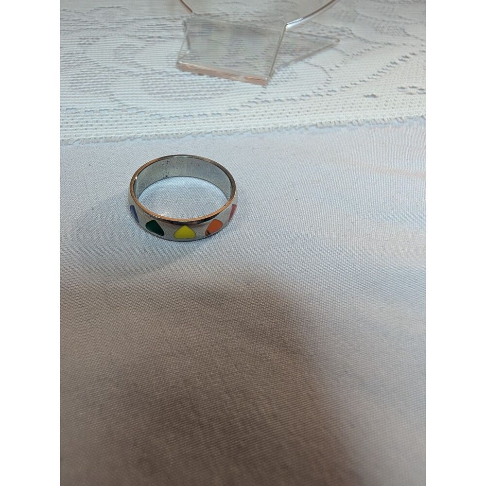 Silver Stainless Steel Rainbow Heart Ring Size 11 Cute Everyday Band - Picture 4 of 8
